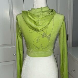 Lime Green Rhinestone Bunny Cropped Hoodie